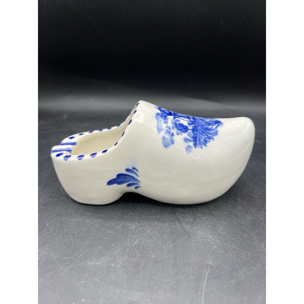 VTG Delft Blue Hand Painted Ceramic Clog Ashtray w/Cigar Rest 6” Holland
